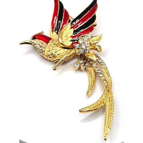 BOUCHER phoenix brooch enamel gp rhinestones 4" long number worn - Picture 3 of 6